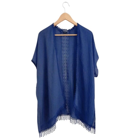 Steve Madden Navy Blue Boho Kimono Cardigan – Open Front, Tassel Hem, Size M/L - Picture 1 of 6